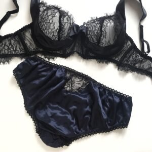 Black and navy lace sheer lingerie set