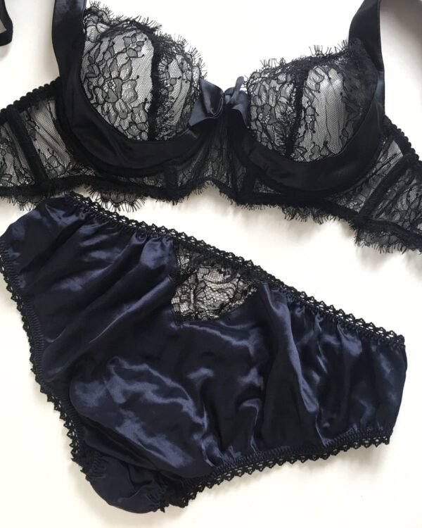 Black and navy lace sheer lingerie set
