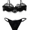 Black sheer lingerie set in see through chantilly lace