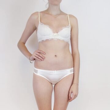 Bridal lingerie set in silk and lace plunge bra and panties
