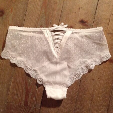 French cut sheer panties in white mesh and lace details on the back