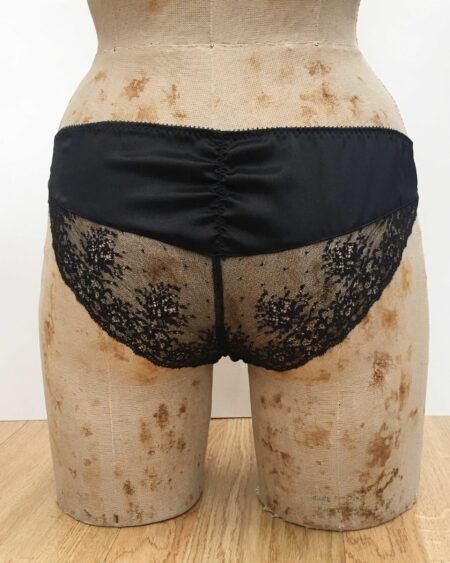 Frill back gathering of black sheer panties