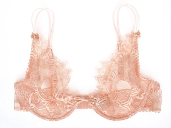 Pink lace bra plunge shape made on order lingerie fine