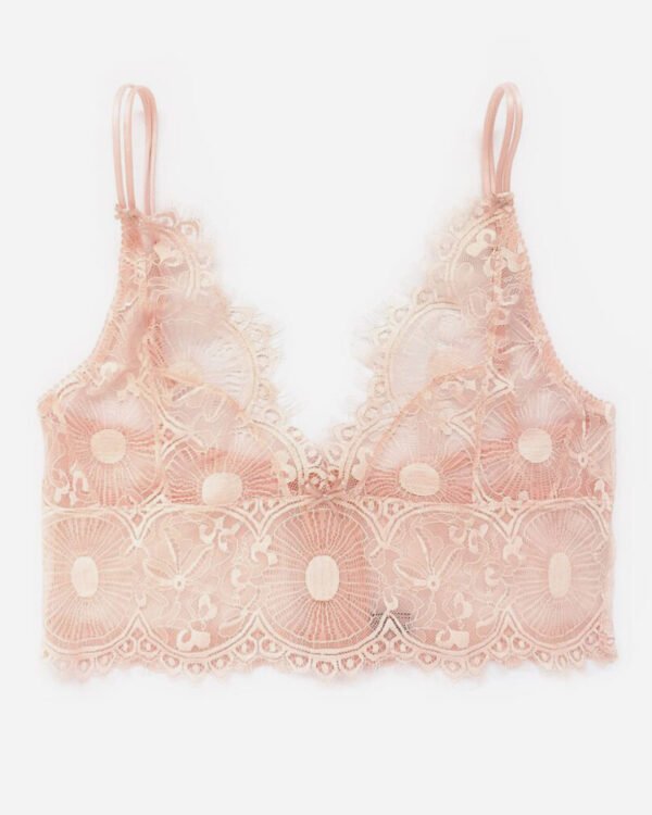 Pink Lace bra Top without underwire - Pink longline bralette - Lace longline bra