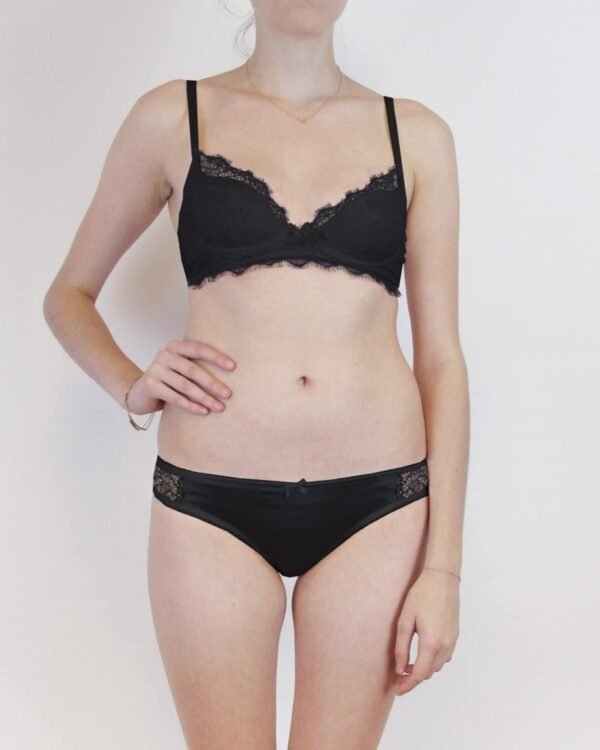 Plunge lace bra and panties in black silk and lace