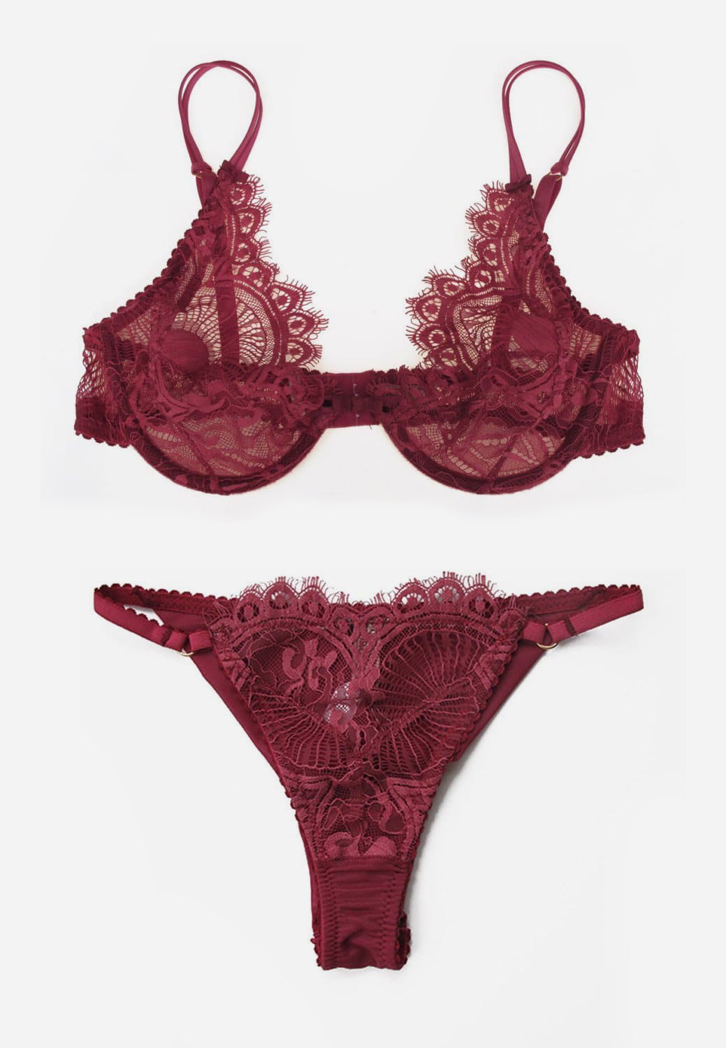 Red Satin Trim Underwired Lace Lingerie Set