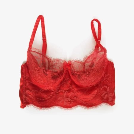 Red lace sheer longline bra lined in silk