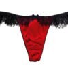 Red silk tong with black chantilly lace details