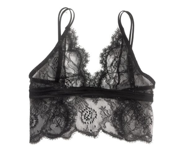 Sheer black chantilly lace bralette longline and silk underband