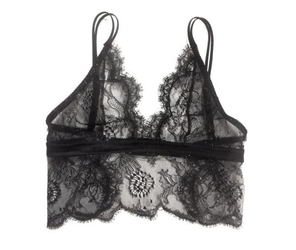 Sheer black chantilly lace bralette longline and silk underband