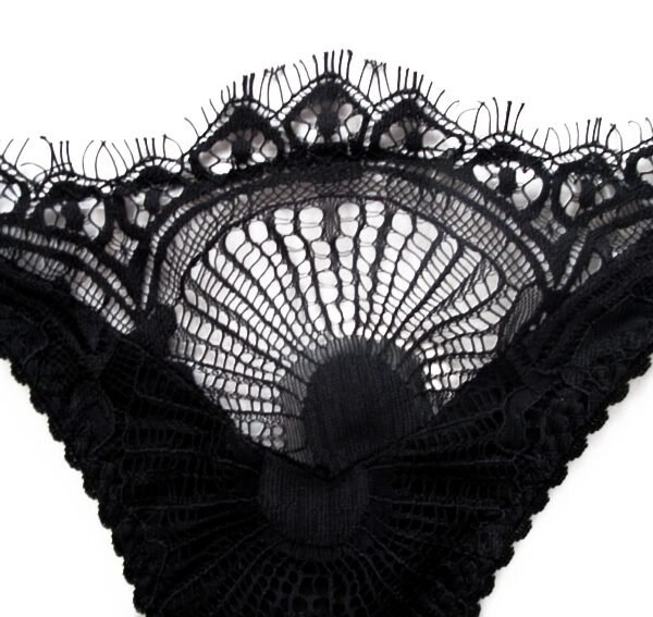 Sheer black lace tanga with chantilly lace