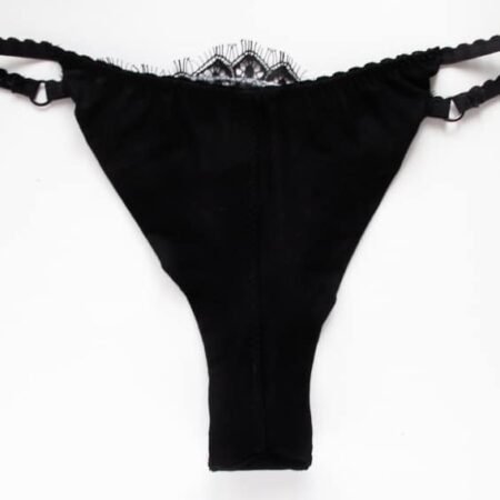 Sheer black lace tanga with chantilly lace back