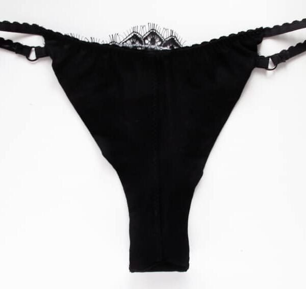 Sheer black lace tanga with chantilly lace back
