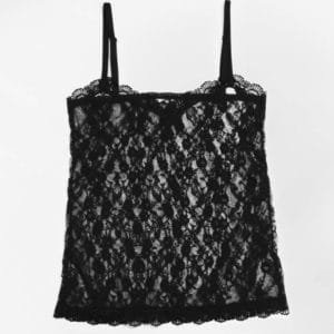 Sheer black lace tank top with thin straps