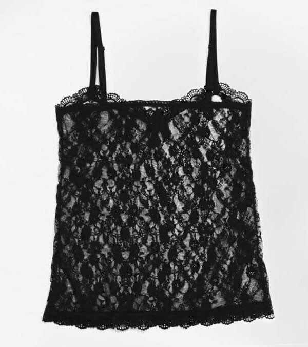 Sheer black lace tank top with thin straps