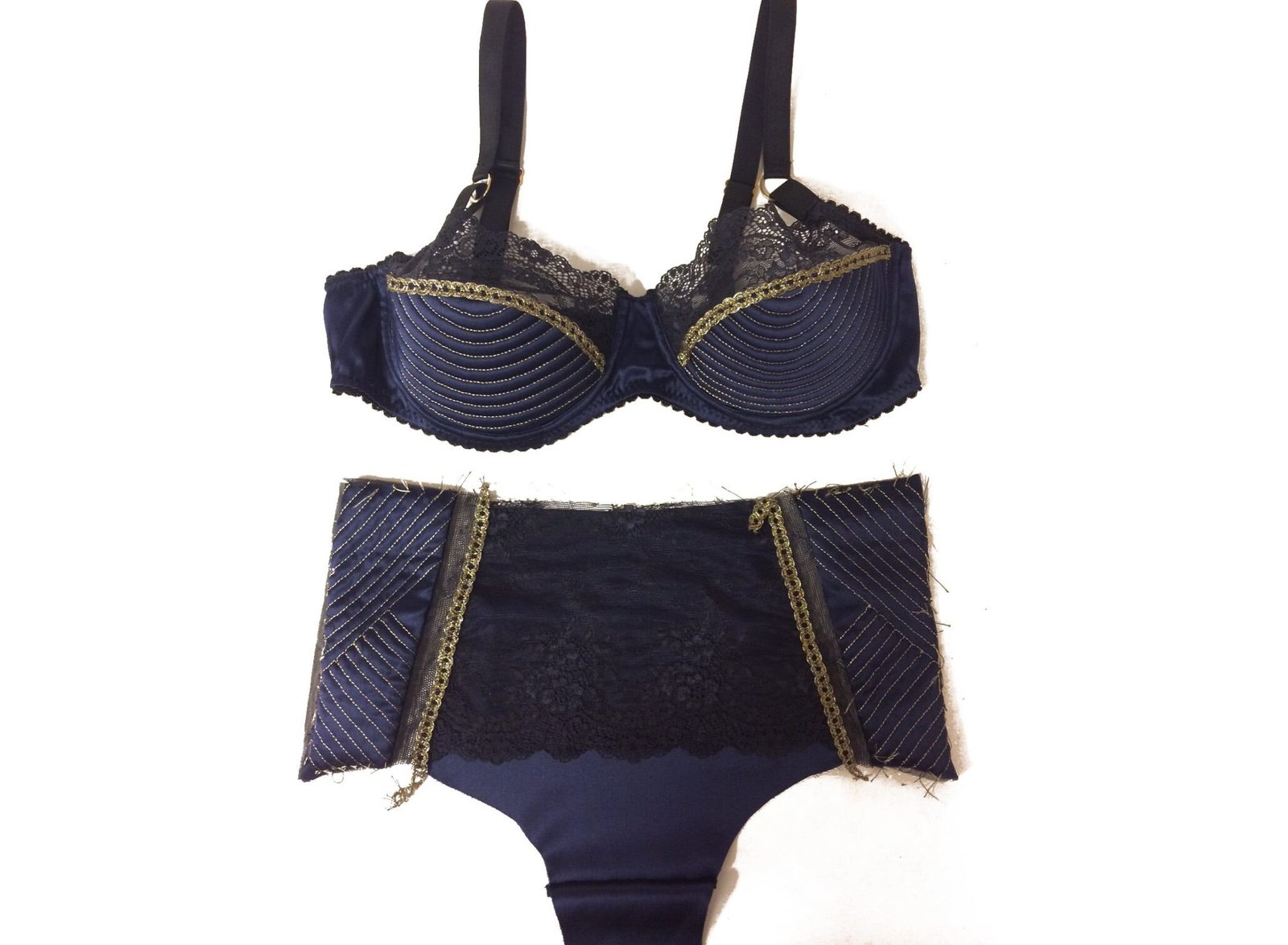 Silk and lace lingerie set made on measure bespoke order