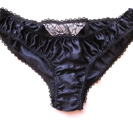 Silk navy panties in satin silk and lace