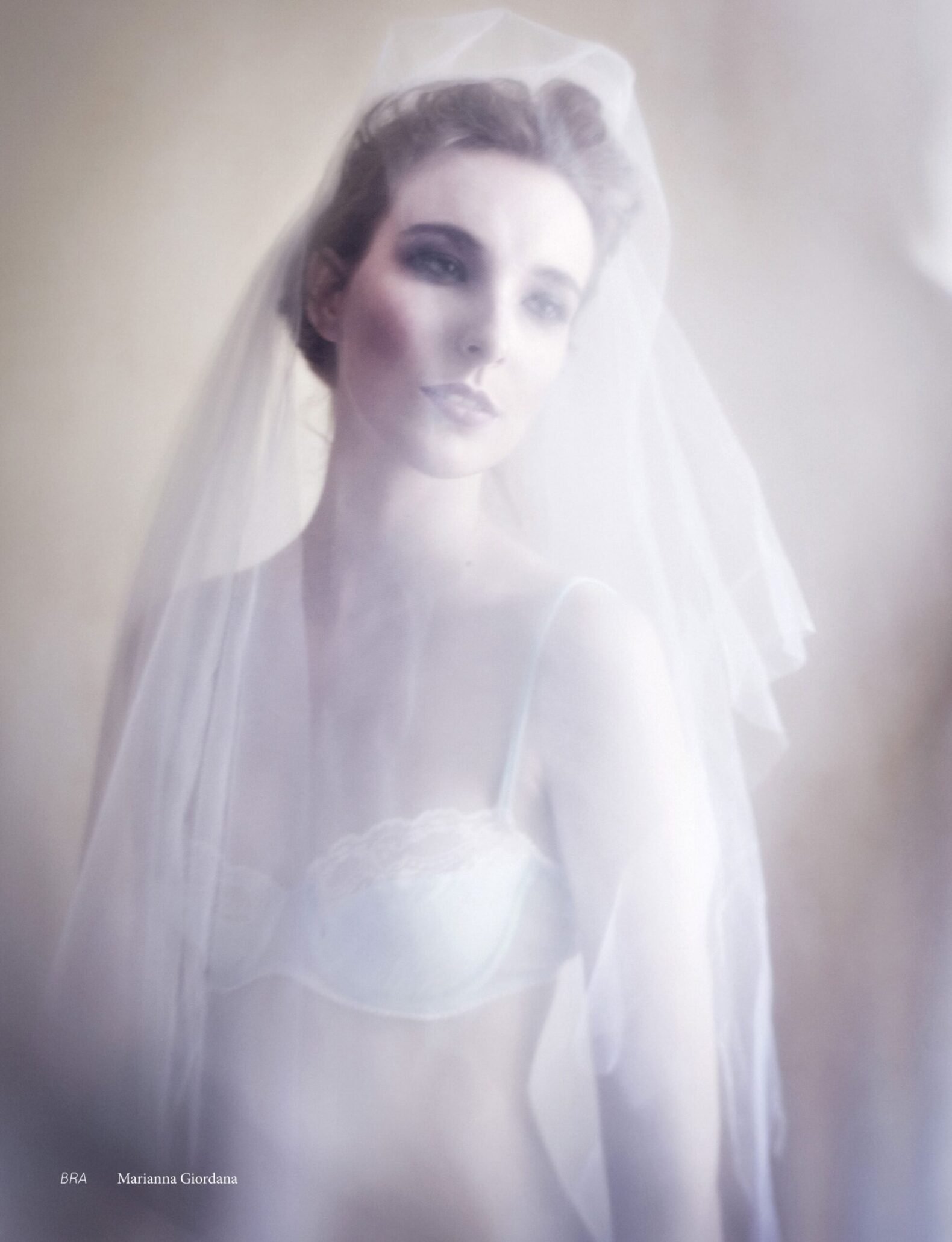 White bridal bra in lace and silk editorial for Bride to be