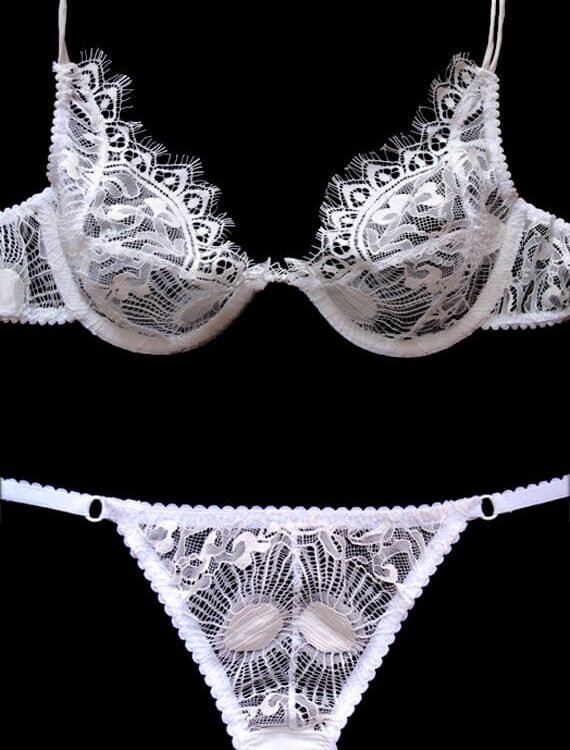 White sheer lingerie set in chantilly lace perfect for bride