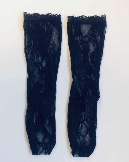 2 black lace socks in floral design