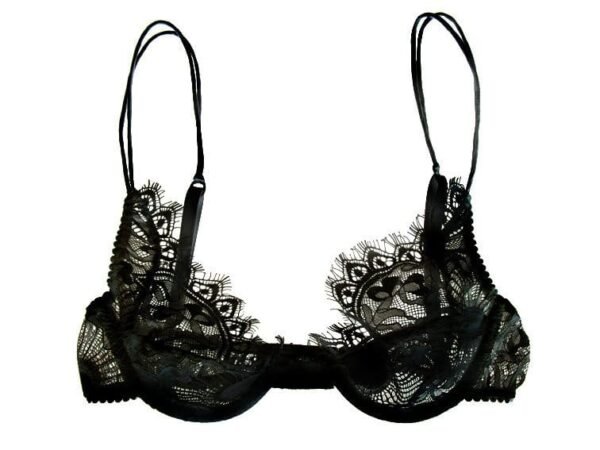 Black lace bra in chantilly lace plunge shape