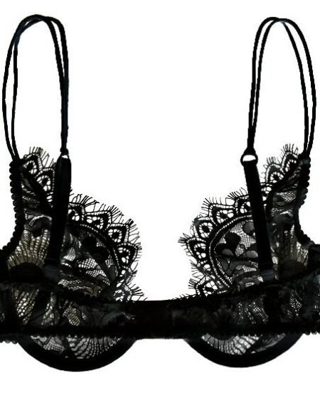 Black lace bra in chantilly lace plunge shape back
