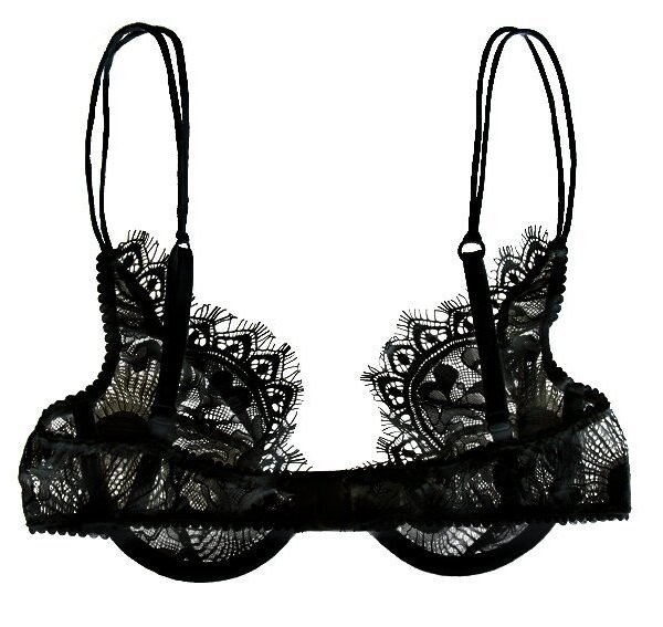Black lace bra in chantilly lace plunge shape back