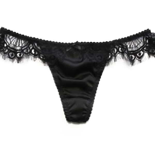 black silk panties back thong with lace sides