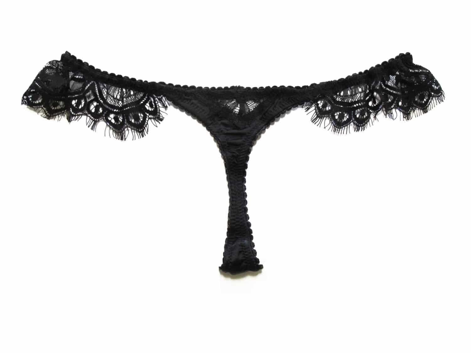 Lace thong - Thong panties - Black thong panties - hot panties - gift-for- woman - black knickers - satin panties - Marianna Giordana Paris