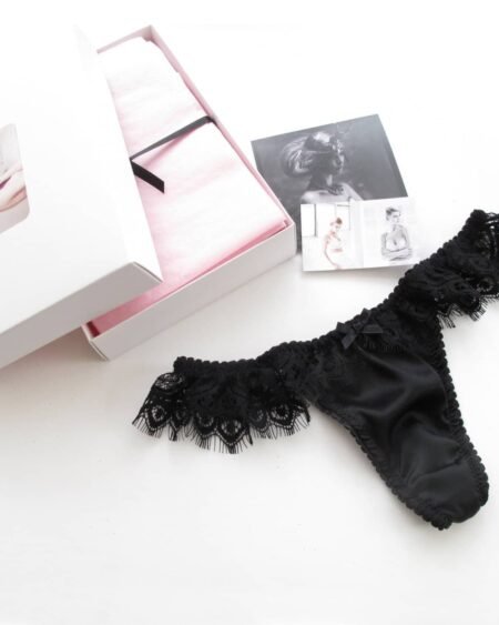 black silk panties G-string in black spandex silk and lace