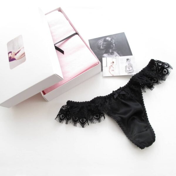 black silk panties G-string in black spandex silk and lace