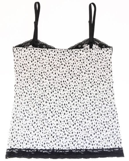 comfortable tank top in printed jersey and black lace and straps back