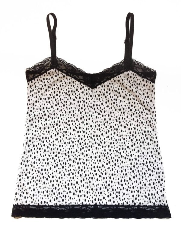 comfortable tank top in printed jersey and black lace and straps front