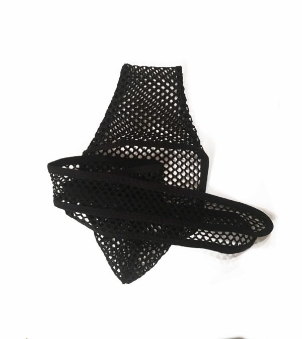 fashionable socks in black stretch net with bow folded