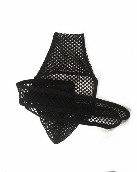 fashionable socks in black stretch net with bow folded