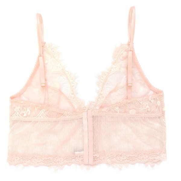 Pink lace see through bralette longline with hook and eye closure