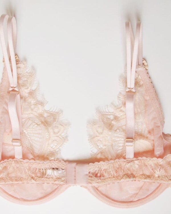 Pink sheer bra made in chantilly lace bespoke