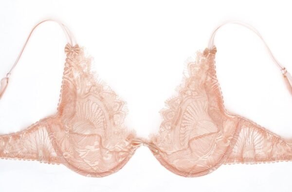Pink sheer plunge bra in pink lace