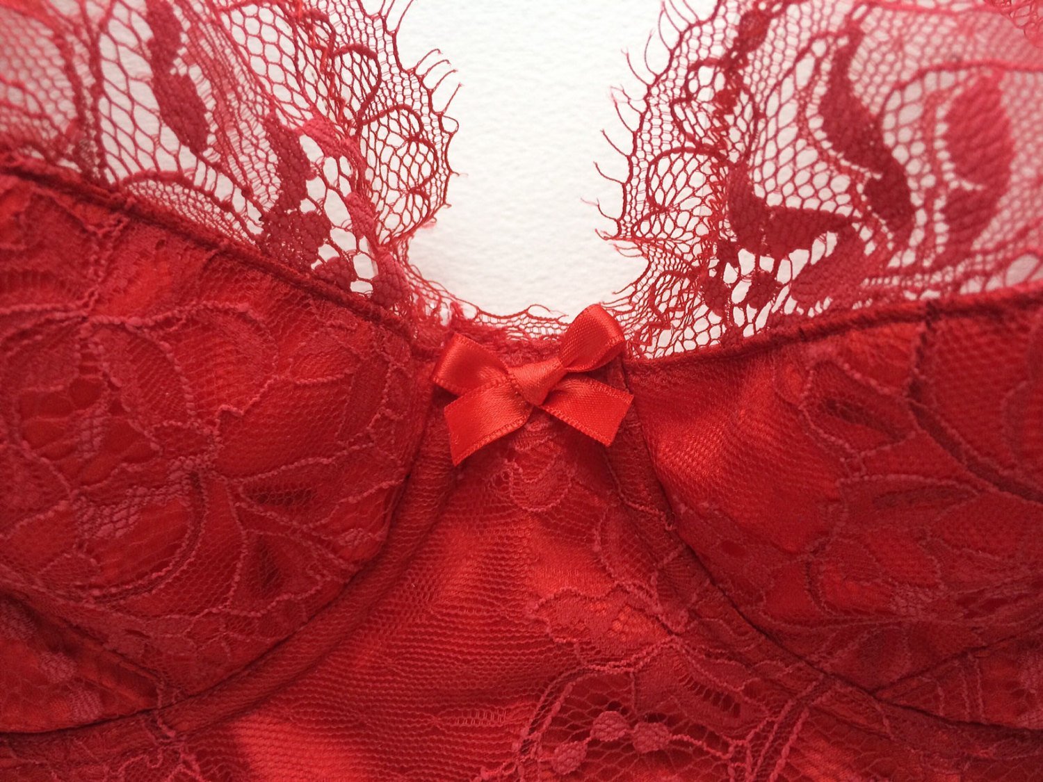 Red lace bra in red french chantilly lace and spandex silk - red