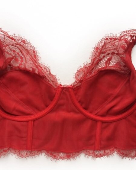 red lace and silk longline bra inside construction
