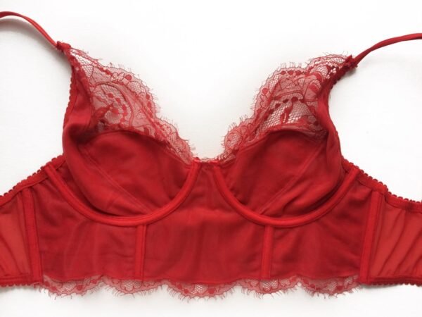 red lace and silk longline bra inside construction
