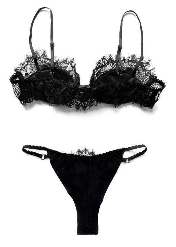 sheer black lingerie details bra and panties back details