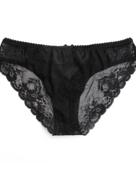 sheer black panties low waist in silk and lace