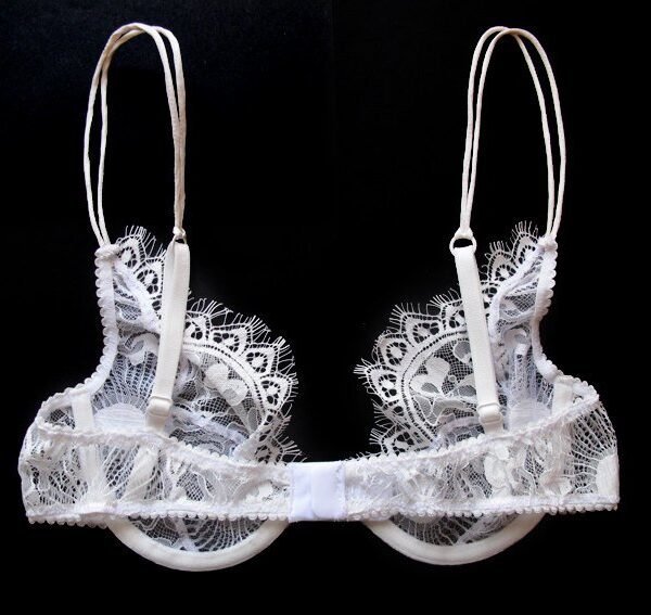 Sheer white bra plunge shape back detail
