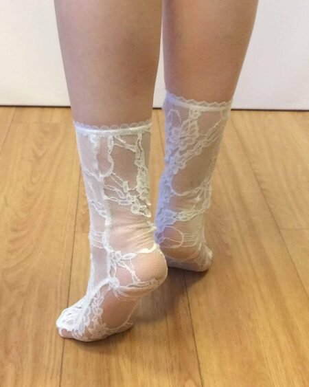 sheer white lace socks back view