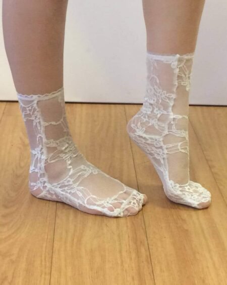 sheer white lace socks side view