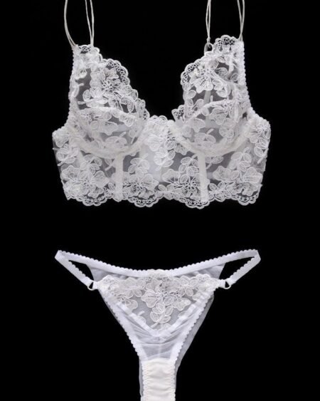 white see through lingerie bra and tanga front details