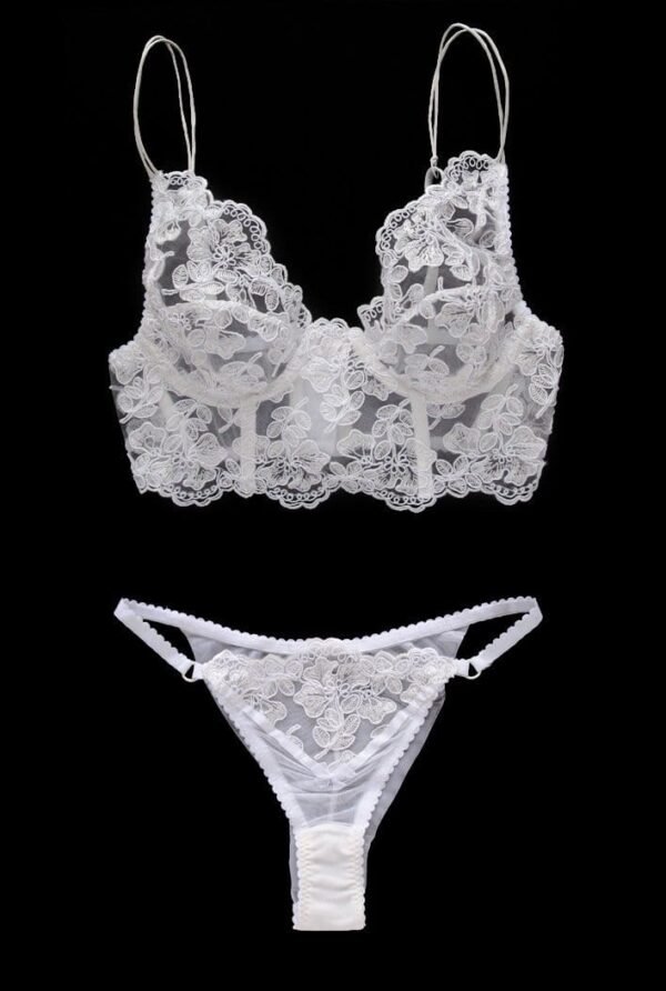 white see through lingerie bra and tanga front details