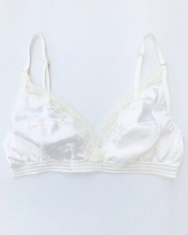 White silk bralette - Soft cup bralette - Stretch silk triangle bra without underwire - Strappy bralette