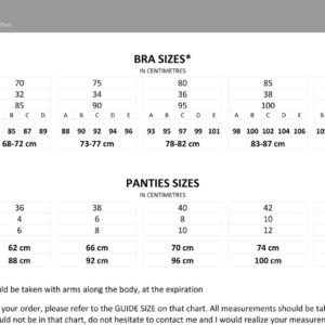 Bespoke lingerie fine size chart